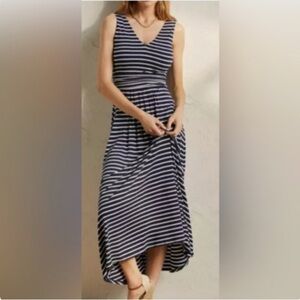 Boden Sienna Blue White Coastal Nautical Jersey Stripe Maxi Tank Dress